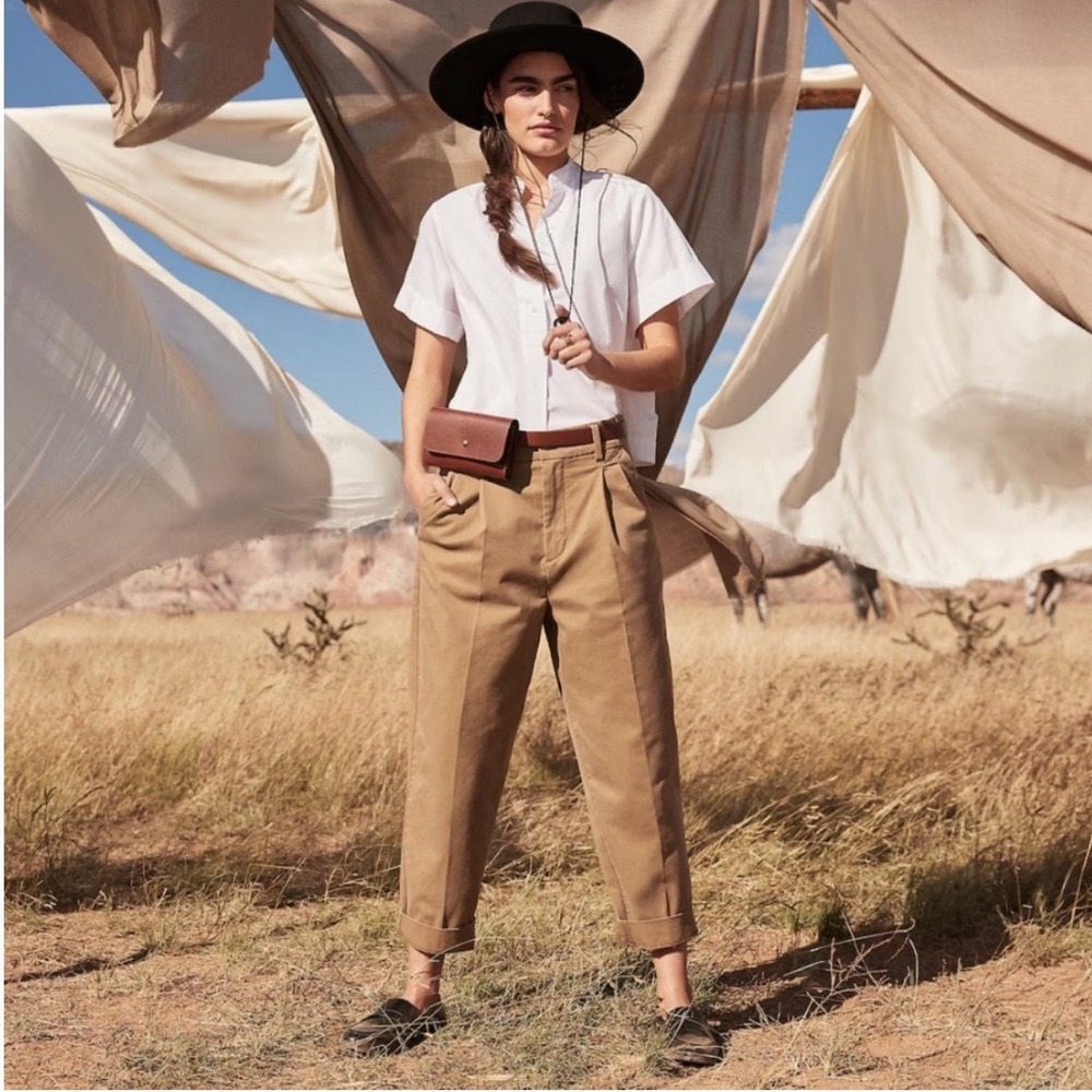Banana Republic Pleated Crop Authentic Chino Womens 16 Whiskey Tan High Rise NEW